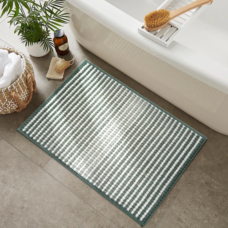 FRESHMINT Chunky Ombre Chenille Bathroom Rug 24""x36""  Large Water Absorbent Soft Bath Rugs for Bathroom Floor  Thick Non Slip Bath Mat Washable Quick Dry Shower Mats  Sage Green and White - Image 1