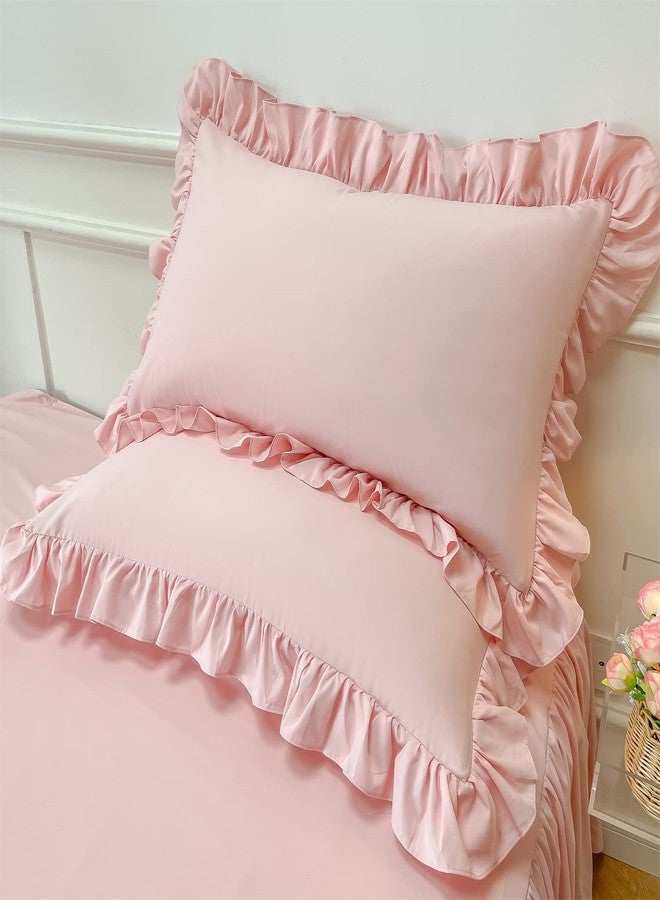 MOOWOO Girls Bedding - Waterfall Ruffle Duvet Cover - Twin 2 Piece Shabby Chic Solid Color Soft & Breathable with Zipper Closure & Corner Ties, Aesthetic Pink - Image 5