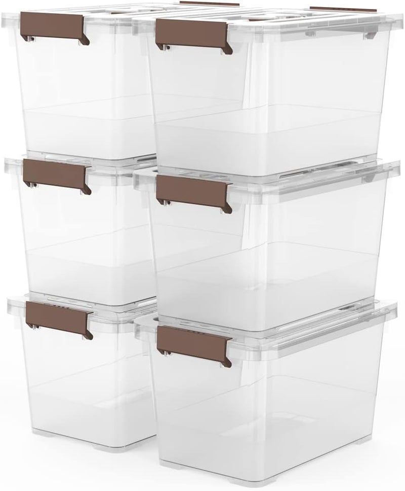 WYT 6-Pack Clear 7 Quart Storage Latch Box/Bins, Plastic Stackable Latching Box with Brown Handle and Lid, Multi-Purpose, 7 Litre - Image 1