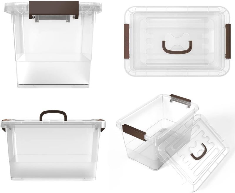 WYT 6-Pack Clear 7 Quart Storage Latch Box/Bins, Plastic Stackable Latching Box with Brown Handle and Lid, Multi-Purpose, 7 Litre - Image 3
