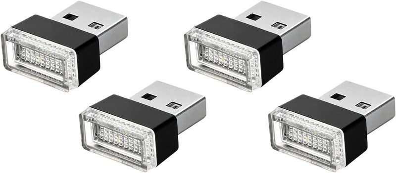 Augeny 4 قطع مصباح LED داخلي للسيارة بمنفذ USB، ضوء ليلي زخرفي قابس USB، مجموعة إضاءة محيطة محمولة للسيارة، إكسسوارات داخلية عالمية للسيارة لمعظم السيارات (أبيض وبنفسجي) - Image 1