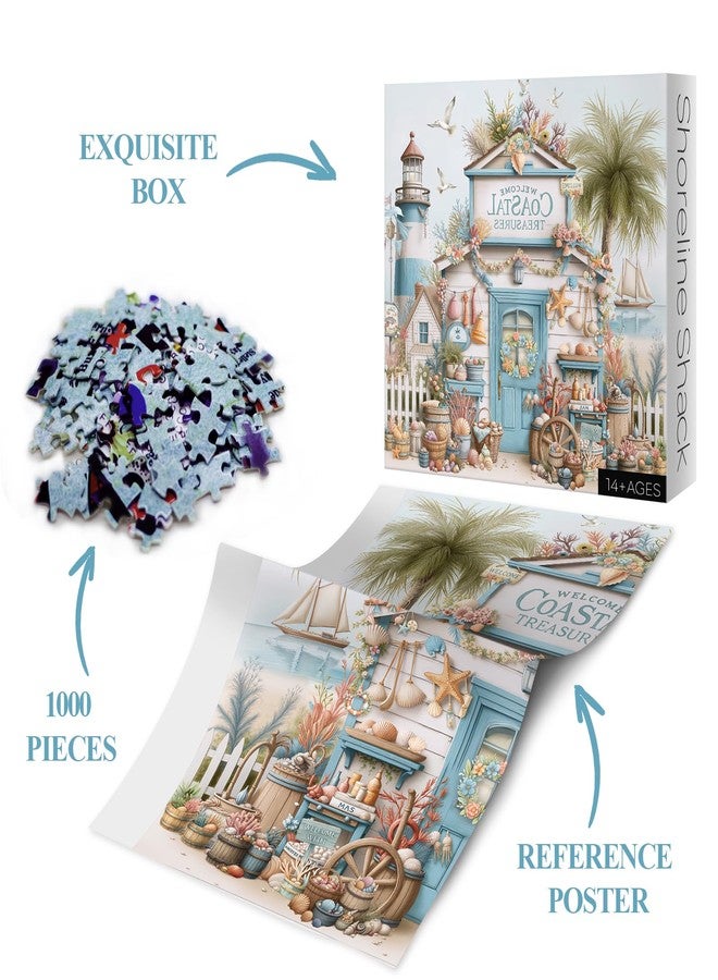 BBOLDIN Beach Cottage Scene for Adults 1000 Piece, Ocean Seaside Cabin Jigsaw Puzzle, Lighthouse Seashell Collection Puzzle - Image 5