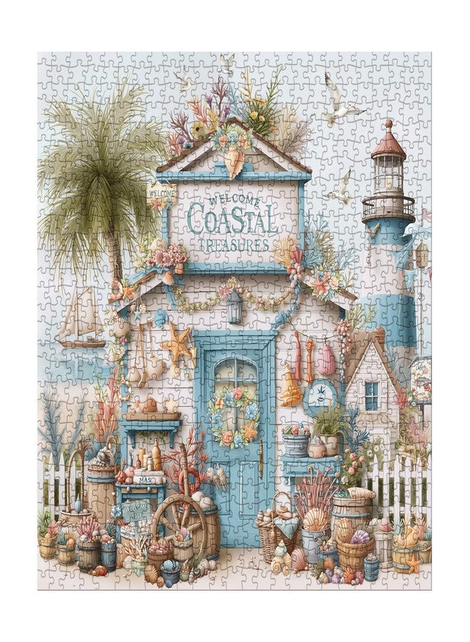 BBOLDIN Beach Cottage Scene for Adults 1000 Piece, Ocean Seaside Cabin Jigsaw Puzzle, Lighthouse Seashell Collection Puzzle - Image 2