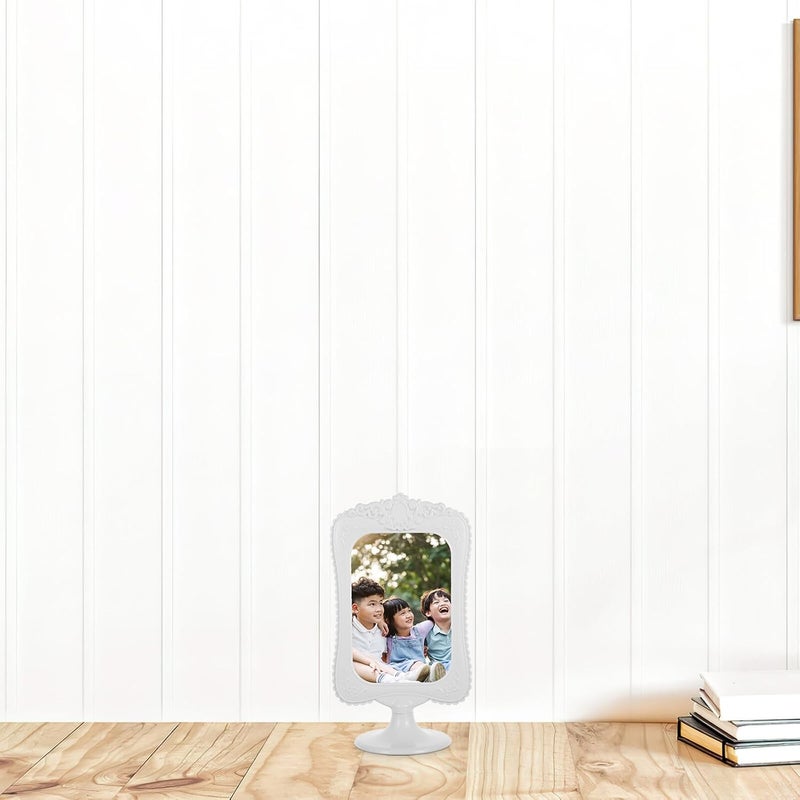 Double Sided Tabletop Photo Frame European Style Decorative Picture Display Stand for Home Office Desk White Frame with Lace Border Rotatable for Versatile Photo Viewing - Image 1