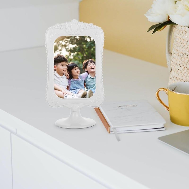 Double Sided Tabletop Photo Frame European Style Decorative Picture Display Stand for Home Office Desk White Frame with Lace Border Rotatable for Versatile Photo Viewing - Image 2