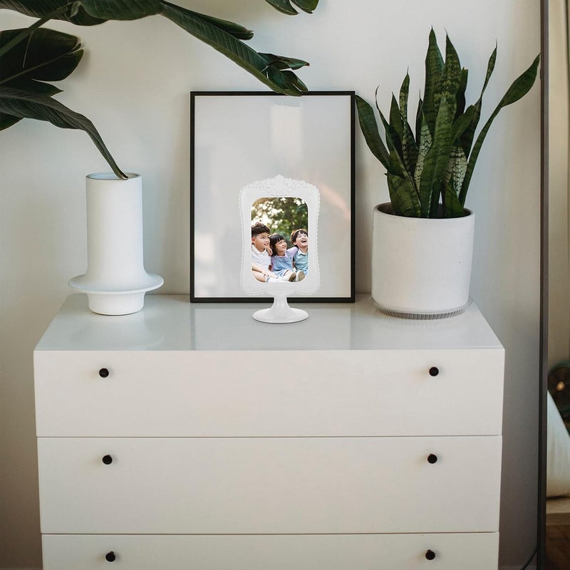 Double Sided Tabletop Photo Frame European Style Decorative Picture Display Stand for Home Office Desk White Frame with Lace Border Rotatable for Versatile Photo Viewing - Image 4