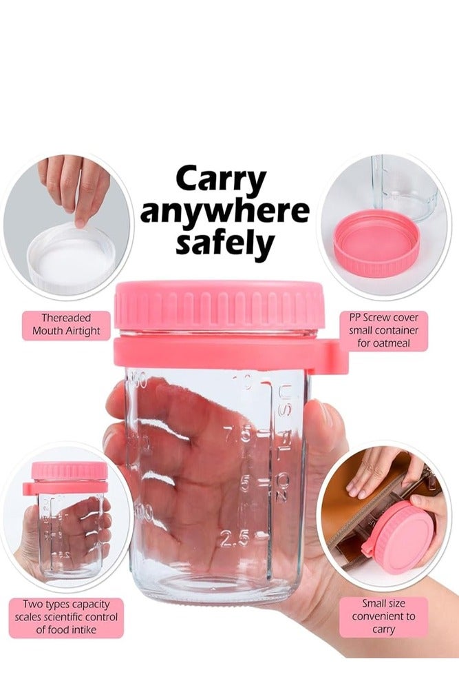 بيلسبيري عبوتان من مرطبانات الشوفان - تخزين طعام زجاجي سعة 350 مل مع أغطية وملعقة محكمة الغلق، مثالية لإعداد الوجبات - Image 3