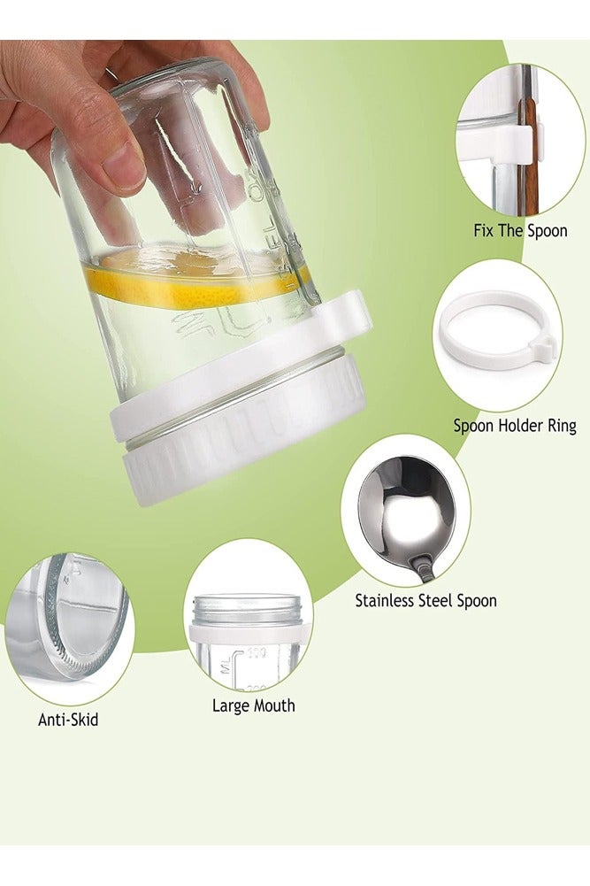 بيلسبيري عبوتان من مرطبانات الشوفان - تخزين طعام زجاجي سعة 350 مل مع أغطية وملعقة محكمة الغلق، مثالية لإعداد الوجبات - Image 4