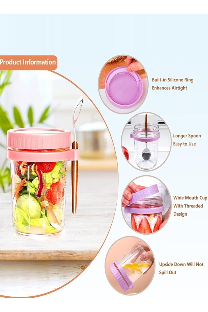 بيلسبيري عبوتان من مرطبانات الشوفان - تخزين طعام زجاجي سعة 350 مل مع أغطية وملعقة محكمة الغلق، مثالية لإعداد الوجبات - Image 5