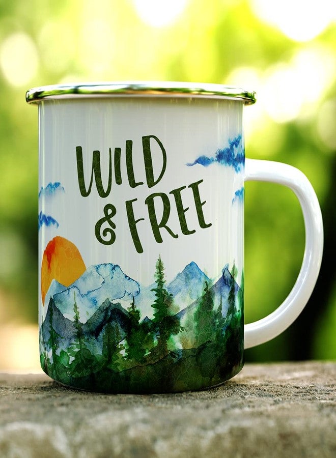 Loftipop Wild and Free Enamel Campfire Mug, Outdoor Adventure Enthusiast Camping Coffee Cup, Wanderlust Mountain Nature Hiking Camp Lover Gift (12oz) - Image 2