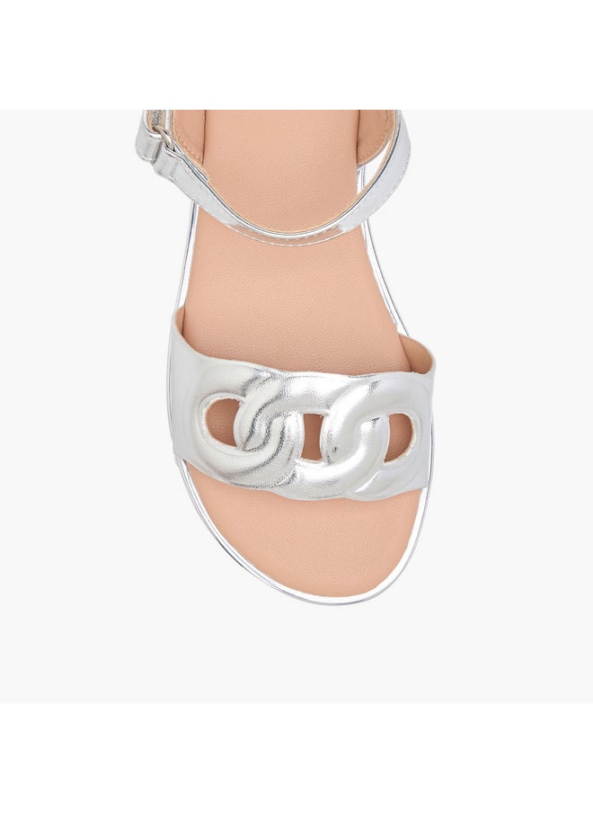 Flora Bella By Shoexpress Girls Cutout Detail Sandals with Hook and Loop Closure  - Image 3
