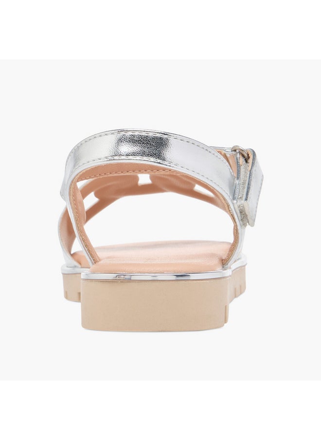 Flora Bella By Shoexpress Girls Cutout Detail Sandals with Hook and Loop Closure  - Image 4