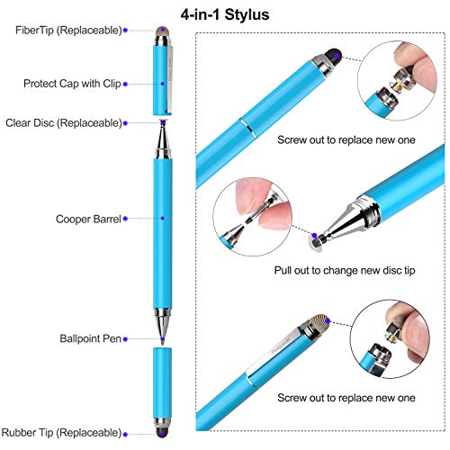 Penyeah Stylus, 4-in-1 Stylus Pen for Touch Screen, High Precision and Sensitivity Disc,Mesh,2 Sized Rubber Tips, Universal for iPhone/iPad/Android/Samsung/HP Tablets All Capacitive Touch Screens-Blue - Image 3