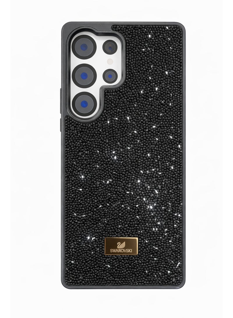Glitter Diamond Phone Case for Samsung Galaxy S25 Ultra Sparkling Rhinestone Bling Protective Cover - Black