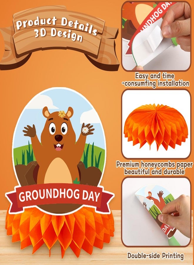JULMELON 8PCS Groundhog Day Party Decorations Honeycomb Centerpieces, Happy Groundhog Day Party Centerpieces for Tables Groundhog Day Party Decor Supplies for Weather Forecast Spring February - Image 3