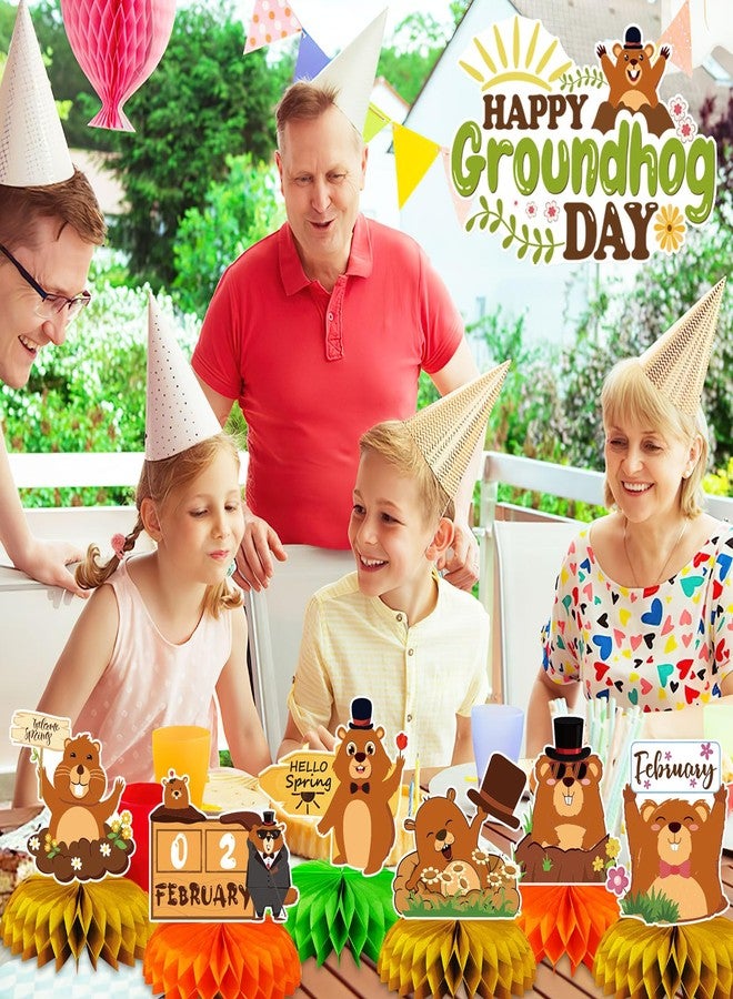 JULMELON 8PCS Groundhog Day Party Decorations Honeycomb Centerpieces, Happy Groundhog Day Party Centerpieces for Tables Groundhog Day Party Decor Supplies for Weather Forecast Spring February - Image 5