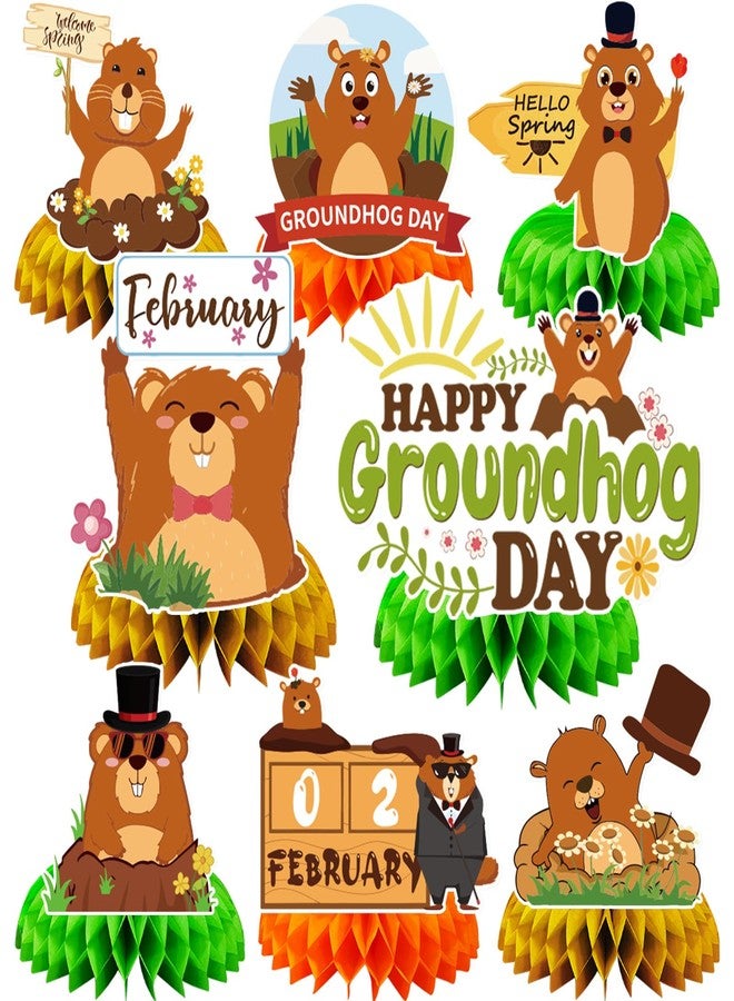 JULMELON 8PCS Groundhog Day Party Decorations Honeycomb Centerpieces, Happy Groundhog Day Party Centerpieces for Tables Groundhog Day Party Decor Supplies for Weather Forecast Spring February - Image 1