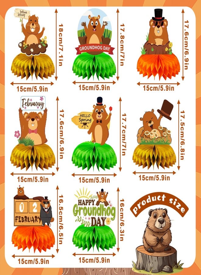JULMELON 8PCS Groundhog Day Party Decorations Honeycomb Centerpieces, Happy Groundhog Day Party Centerpieces for Tables Groundhog Day Party Decor Supplies for Weather Forecast Spring February - Image 2