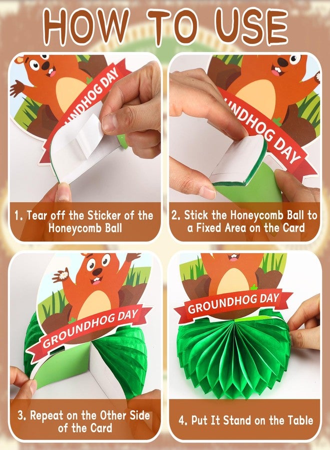 JULMELON 8PCS Groundhog Day Party Decorations Honeycomb Centerpieces, Happy Groundhog Day Party Centerpieces for Tables Groundhog Day Party Decor Supplies for Weather Forecast Spring February - Image 4