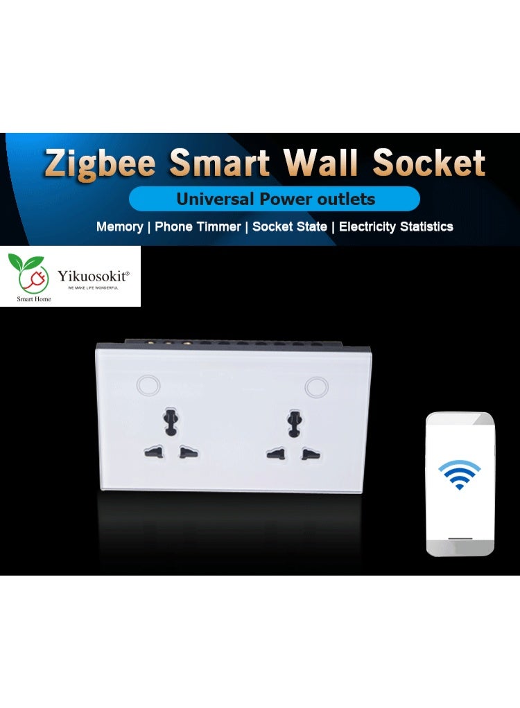 Zigbee 2 Gang Universal Plug Smart Wall Socket Outlet Electricity Monitoring Wireless Remote Alexa Google Home Tuya  - Image 1