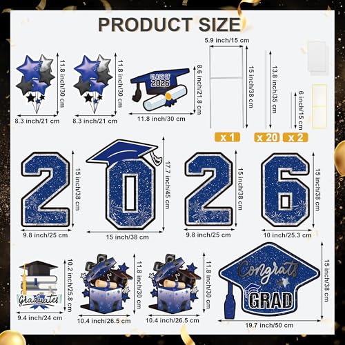 Vivantia Large 11 PCS Graduation Yard Signs, Class of 2026 Congrats Grad Outdoor Lawn Yard Sign with Stakes, Graduate Yard Decorations for College High School Party, Black and Blue - Image 2