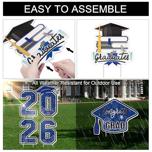 Vivantia Large 11 PCS Graduation Yard Signs, Class of 2026 Congrats Grad Outdoor Lawn Yard Sign with Stakes, Graduate Yard Decorations for College High School Party, Black and Blue - Image 4