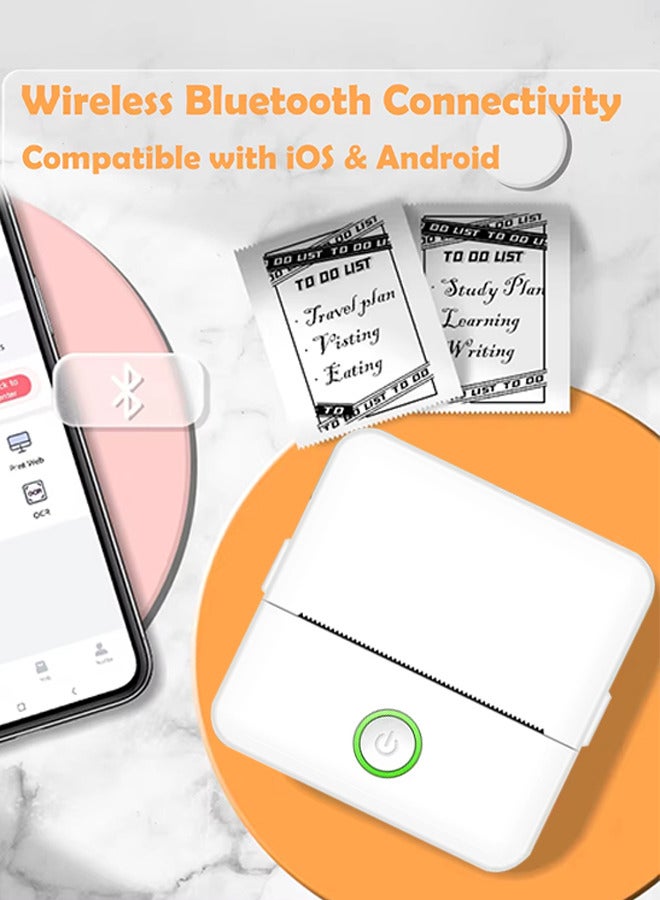 Photo Printer Thermal Portable Mini Printer, Inkless Sticker Maker, Pocket Bluetooth Thermal Printer with One Roll of Printing Paper, Compatible with Android and iOS for Photo Labels Diary Notes Memo - Image 1
