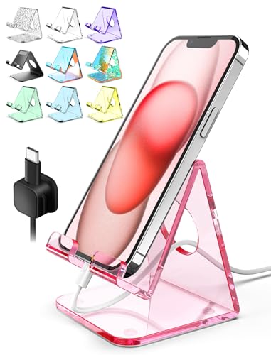 TOPGO Acrylic Cell Phone Stand Clear Phone Holder for Office Desk Vanity Kitchen Counter Bedside Table Compatible with iPhone 17 16 15 14 13 12 Pro Max PlusSmartphonesiPadSwitchKindlePink - Image 1