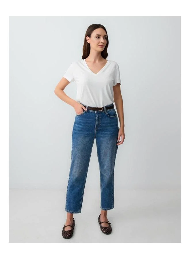 Jimmy Key White V-Neck Short Sleeve Knit Modal T‑shirt