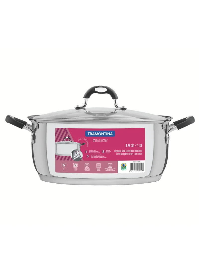 TRAMONTINA Tramontina Solar Silicon 28cm 7.1L Shallow Stainless Steel Casserole with Tri-ply Bottom