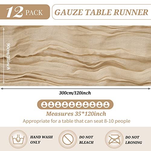 YMHPRIDE 12 Pack Cheesecloth Table Runner 35 x 120 inch Long Boho Cheese Cloth Gauze Table Runners Semi Sheer Table Runner for Wedding Decor, Bridal Shower, Birthday Party (Beige) - Image 2