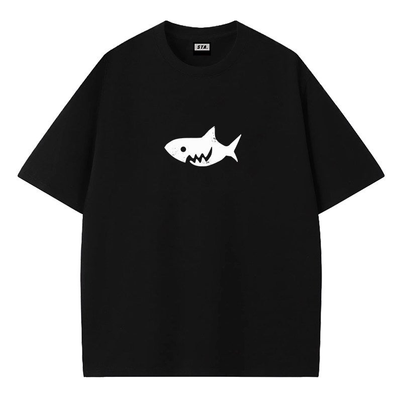 STA American fashion brand design sense pure cotton short-sleeved t-shirt men's pure cotton heavy loose summer men's black clothes - Image 1