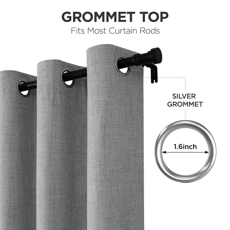 Joydeco Light Grey Blackout Curtains 120 Inches Long  Extra Long Curtains 120 Inch Length 1 Panel for Bedroom  Thermal Insulated Linen Black Out Curtains with Grommets(100x120  Light Grey) - Image 5