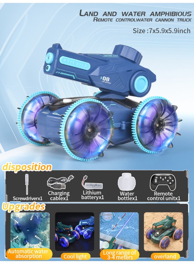 إسكدنيا أضواء الأطفال برمائية المياه النفاثة التحكم عن بعد مستشعر إيماءات السيارة يمكن أن تطلق مدفع المياه خزان السيارة لعبة السيارة المثيرة - اللون: مركبة برمائية أزرق داكن - المواصفات: ثلاث بطاريات - Image 1