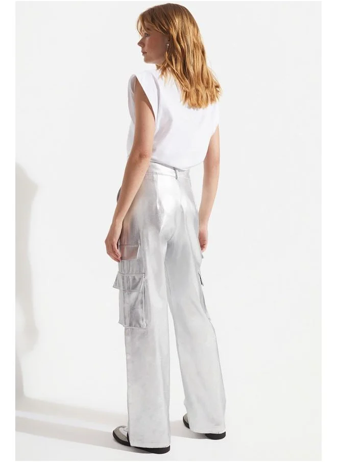 جون June Penny Look Cargo Trouser Silver