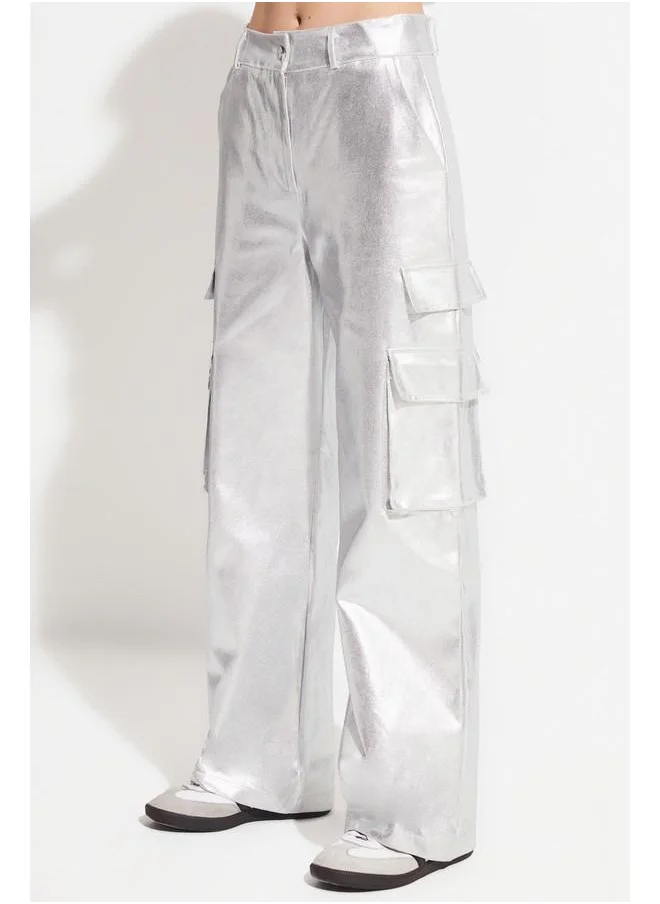 جون June Penny Look Cargo Trouser Silver