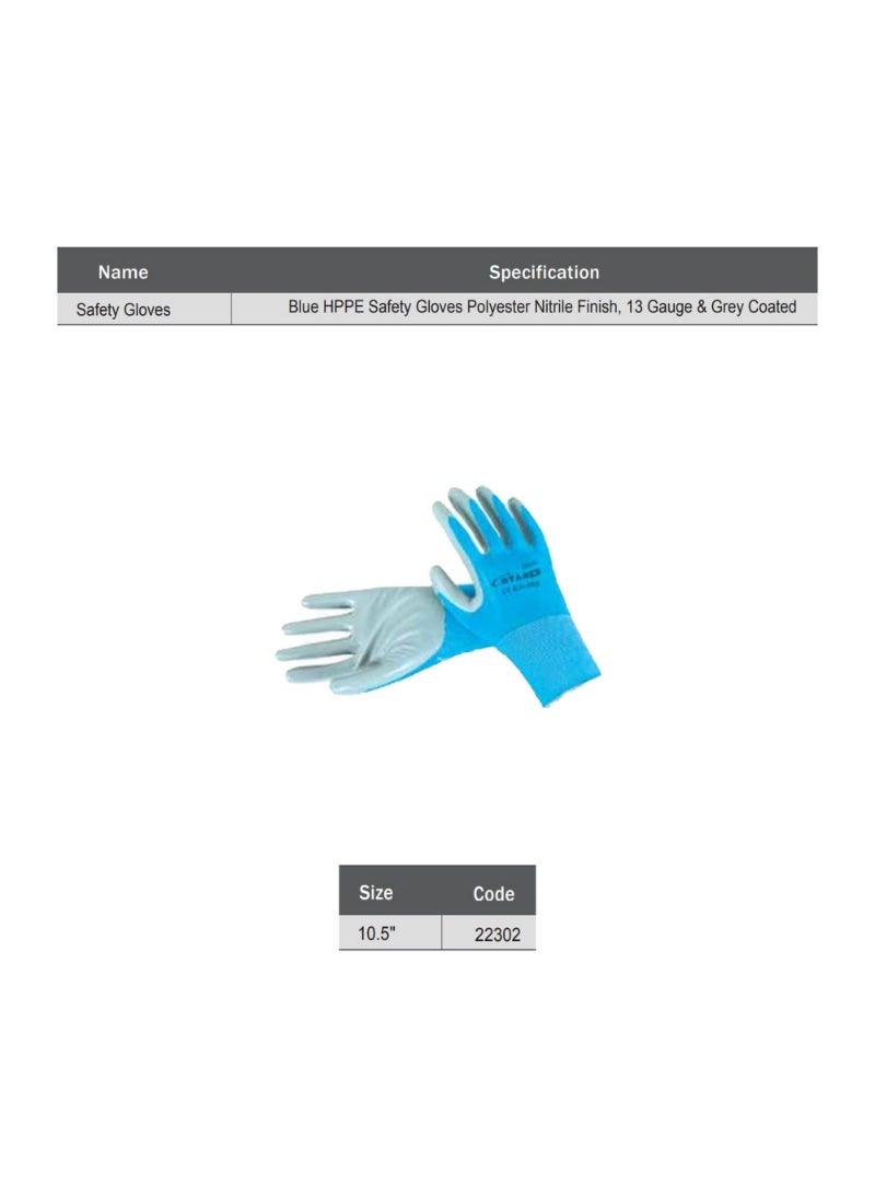 Starex Safety Gloves 10" 13G Blue Polyester Nitrile Grey Coated ST22302