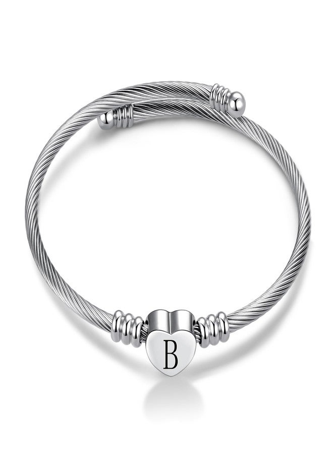 Chili Jewelry Initial B Letter Cuff Silver Bracelets Love Heart Alphabet Name Expandable Bracelets - Image 1