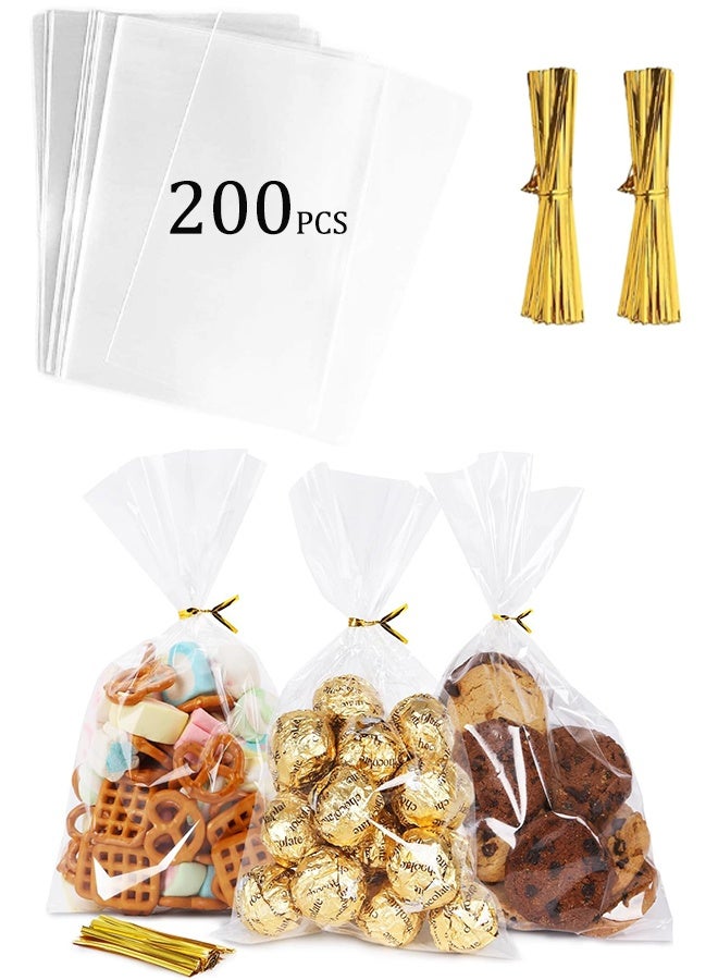 أكياس السيلوفان عبوة من 200 كيس هدايا شفاف وأكياس حلوى السيلوفان مع أربطة مقاس 6 × 10 بوصة كيس حلوى بلاستيكي صغير من السيلوفان لهدايا الحفلات وهدايا عيد الفصح وكعكات التخرج ولفائف الفشار للمخبوزات - Image 1
