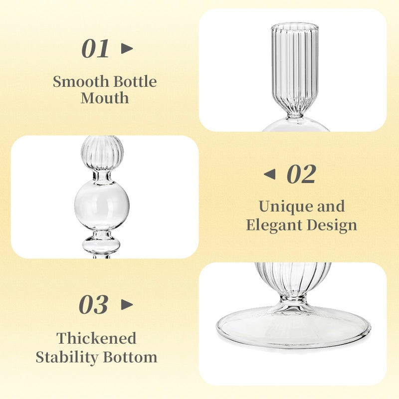 Hewory Glass Candlestick Holders Set: 3PCS Clear Candle Holder Taper Candle Holders Bulk, Crystal Ribbed Candle Sticks Holder Decor for Table Centerpiece Wedding Christmas Thanksgiving Dinner - Image 5