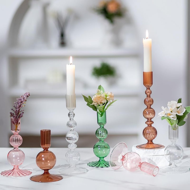 Hewory Glass Candlestick Holders Set: 3PCS Clear Candle Holder Taper Candle Holders Bulk, Crystal Ribbed Candle Sticks Holder Decor for Table Centerpiece Wedding Christmas Thanksgiving Dinner - Image 4