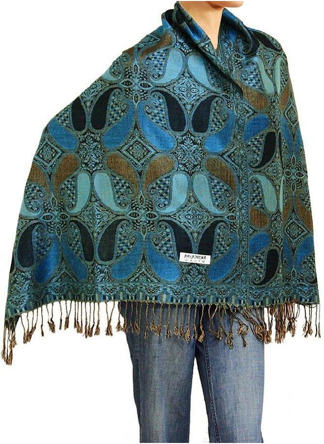 Falari Falari Women's Woven Pashmina Shawl Wrap Scarf 80" x 27" Blue  - Image 1