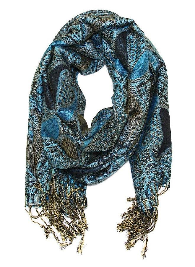 Falari Falari Women's Woven Pashmina Shawl Wrap Scarf 80" x 27" Blue  - Image 2
