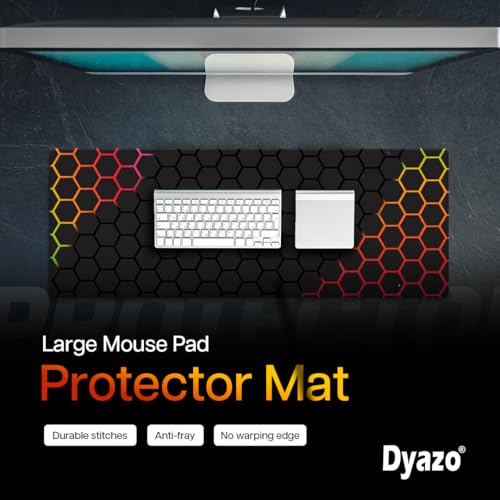 Dyazo Hexagonal Pattern Desk Mat | Water-Resistant Anti-Slip Desk Pad | Extended Gaming Mouse Pad with Rubber Stitched Edges (800mm x 300mm x 3mm) for Laptop & Computer – Black & Orange - Image 4
