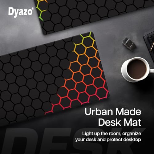 Dyazo Hexagonal Pattern Desk Mat | Water-Resistant Anti-Slip Desk Pad | Extended Gaming Mouse Pad with Rubber Stitched Edges (800mm x 300mm x 3mm) for Laptop & Computer – Black & Orange - Image 5