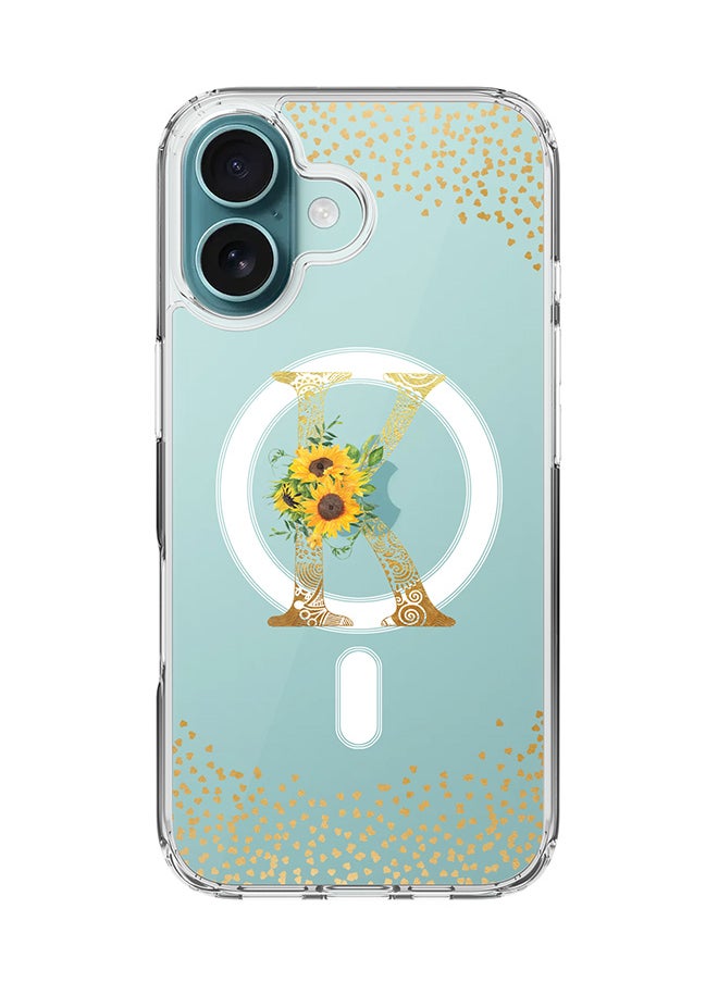 Stylizedd For iPhone 16 Case [Compatible with MagSafe] Slim Magnetic cover Clear Phone Case - Custom Monogram Mandala Floral - K (Clear )  - Image 1