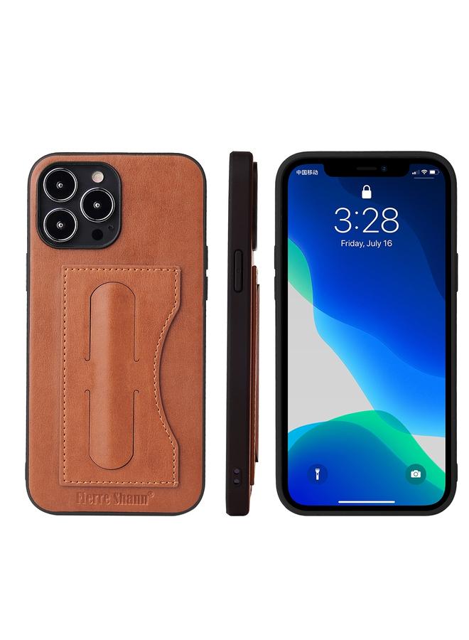 Case For iPhone 13 Fierre Shann Full Coverage Protective Leather Case with Holder & Card Slot