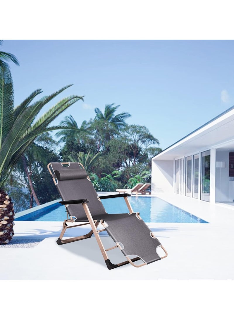 Outdoor Recliner,Folding Chair,Lounge Chair,Camping Chair,Beach Chair,Adjustable Chair for Camping Picnic Pool Beach Backyard (Grey)