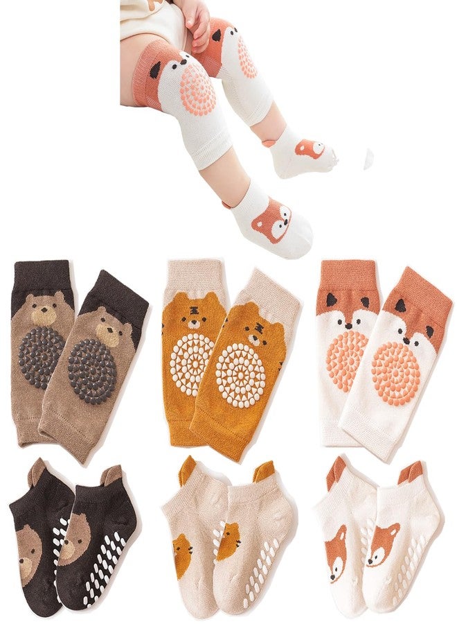 TFTSR Baby Knee Pads for Crawling (3 Pairs) and Baby Socks for Walking (3 Pairs), Walking Protector for Toddler Kid Girls Boy - Image 1