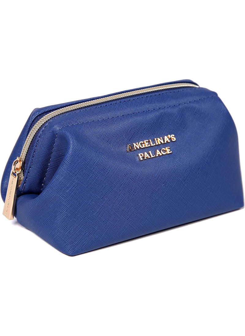 Angelina's Palace Angelina's Palace Vegan Leather Waterproof Travel Cosmetic Bag Toiletry Organizer Makeup Pouches(dark chambray) 